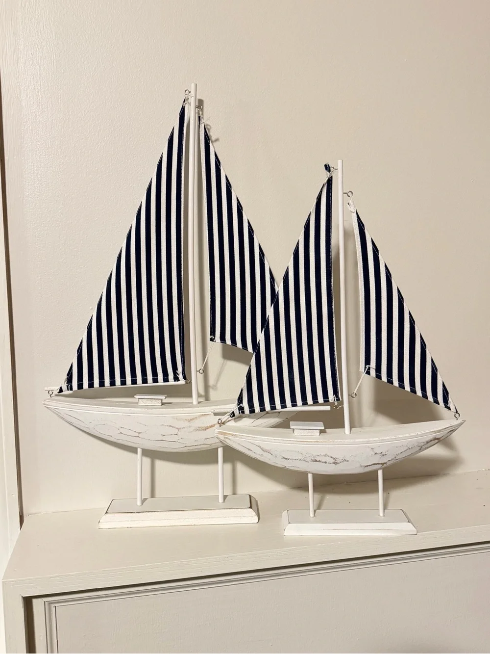 Nautical Striped Sailboat Decor Pair